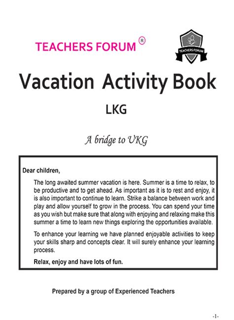 Vacation Activity Book Lkg A Bridge To Ukg Number Activity For Lkg - Number Activity For Lkg