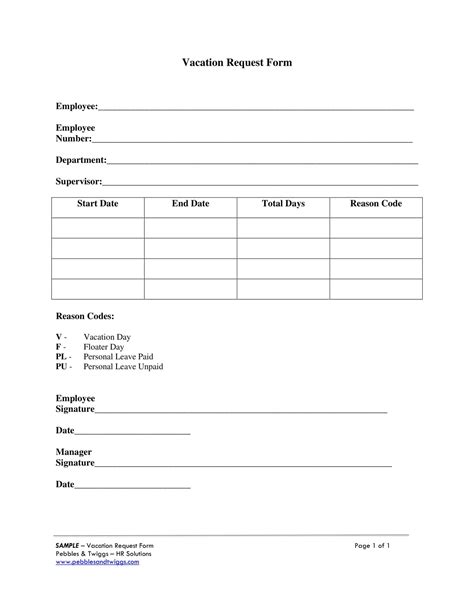 Vacation Request Template Excel