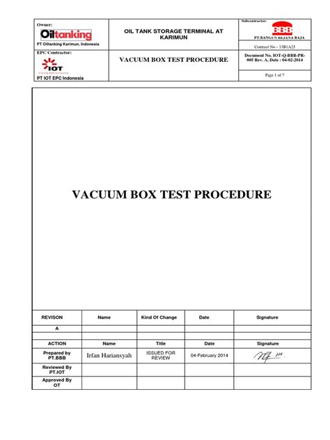 Vacuum Box Test Procedure Prt Bmt