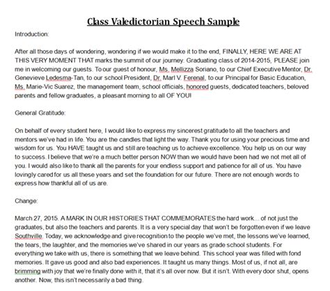 Full Download Valedictorian Speech Guidelines 