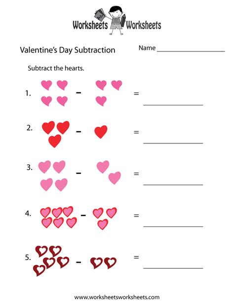 Valentine 039 S Day Subtraction Worksheets For Subtraction For Kindergarten Worksheets - Subtraction For Kindergarten Worksheets