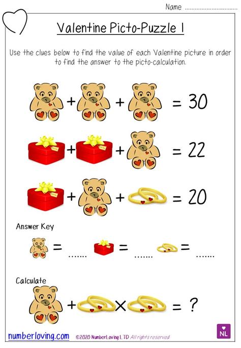 Valentine Maths Picto Puzzles Free Download Number Loving Picto Math - Picto Math
