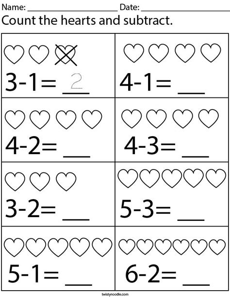 Valentineu0027s Day Subtraction For Kindergarten Worksheets Pdf Worksheet Subtraction Easter  Preschool - Worksheet Subtraction Easter, Preschool