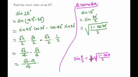 Value Of Sin 15 Degree