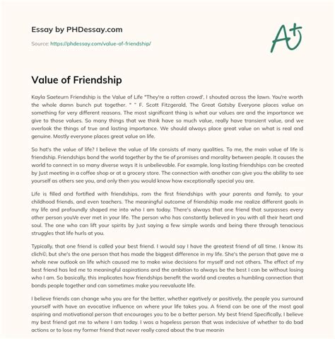 Download Value Of Friendship Research Paper 