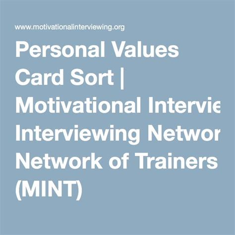 Download Values Card Sort Activity Motivational Interviewing 