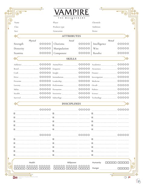 Vampire The Masquerade Character Sheet