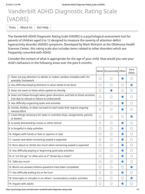 Vanderbilt Adhd Rating Scale