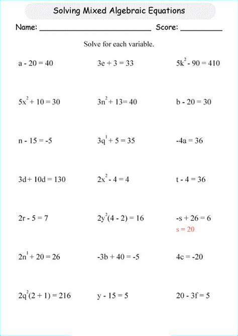 Variable Equations Worksheet 6th Grade   Free Printable One Variable Equations Worksheets For 6th - Variable Equations Worksheet 6th Grade