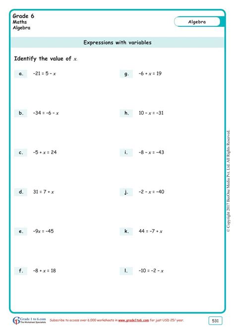 Variable Worksheets Variables Worksheet Grade 6 - Variables Worksheet Grade 6