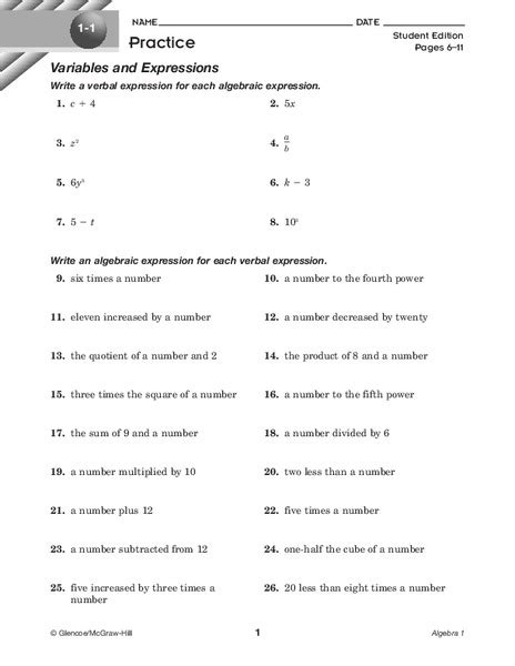 Variables And Verbal Expressions Lesson Plans Amp Worksheets Verbal Expressions Worksheet - Verbal Expressions Worksheet