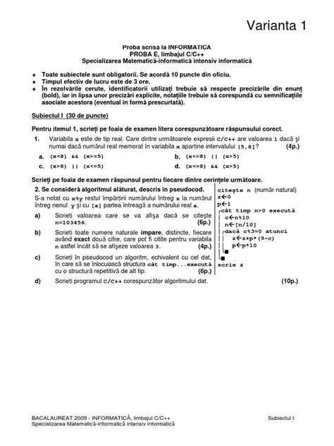 Variante Bac 2009 Informatica