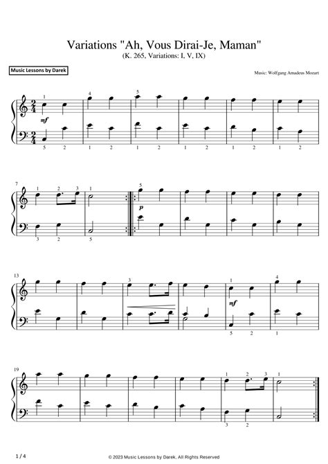 variations ah vous dirai maman k265 300e piano