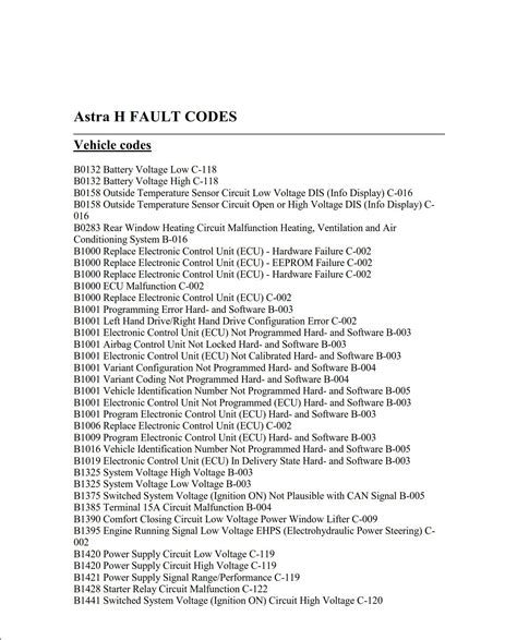 Vauxhall Fault Code U2106