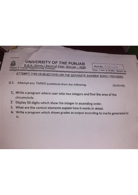 Vb6 Programming Past Exam Questions