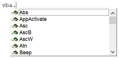 vba function list