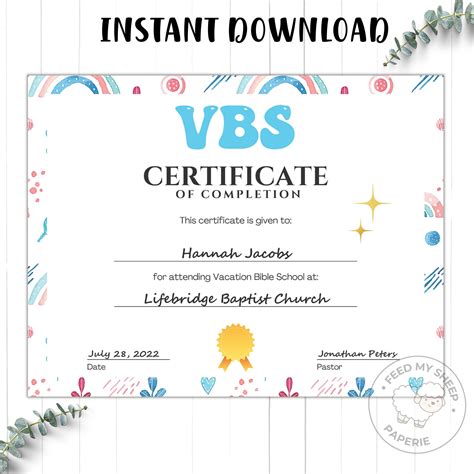 Vbs Certificate Of Completion