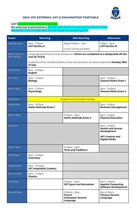 Vcaa Exam Timetable 2024