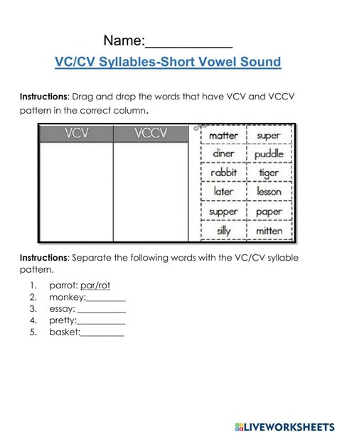 Vccv Syllabication Worksheet Live Worksheets Vccv Words Worksheet - Vccv Words Worksheet