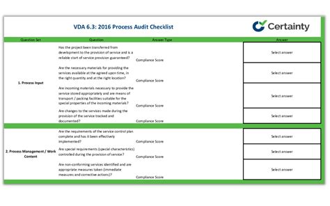 vda 6.3 process audit checklist 한글