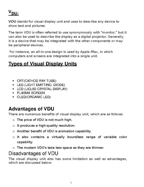 Vdu Stands For