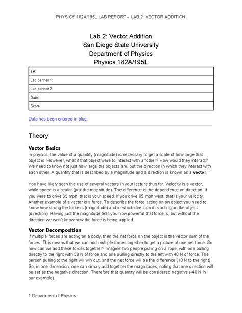 Vector Addition Physics Lab Report