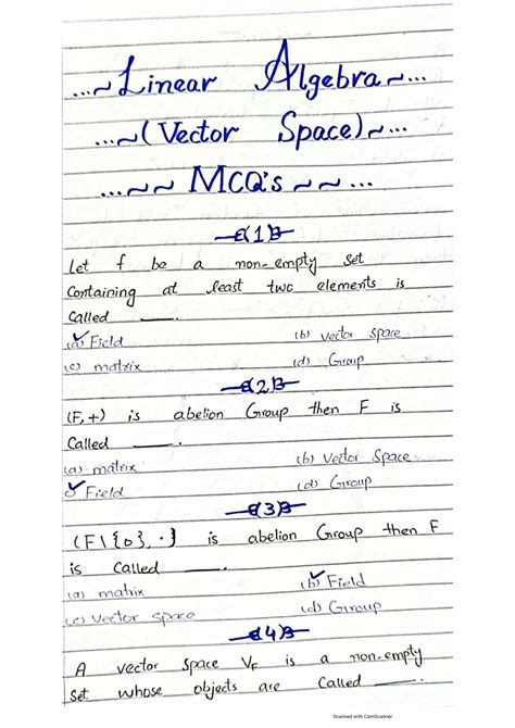 vector space mcqs of linear algebra