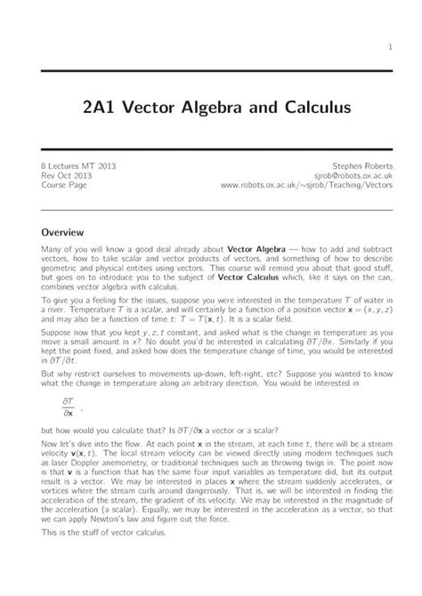 Download Vector Algebra And Calculus University Of Oxford 