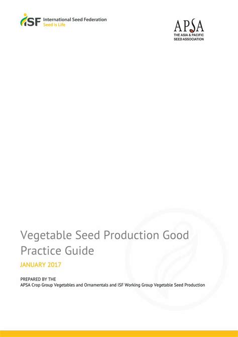 Vegetable Seed Production Good Practice Guide