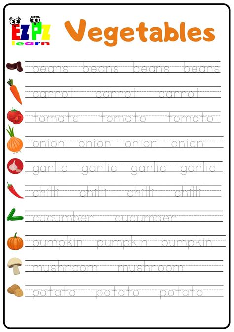 Vegetable Word Tracing Worksheets For Kindergarten The Kindergarten Trace Worksheet - Kindergarten Trace Worksheet
