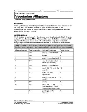 Vegetarian Alligators Answer Key