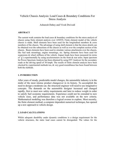 Vehicle Chassis Analysis Load Cases Boundary Conditions