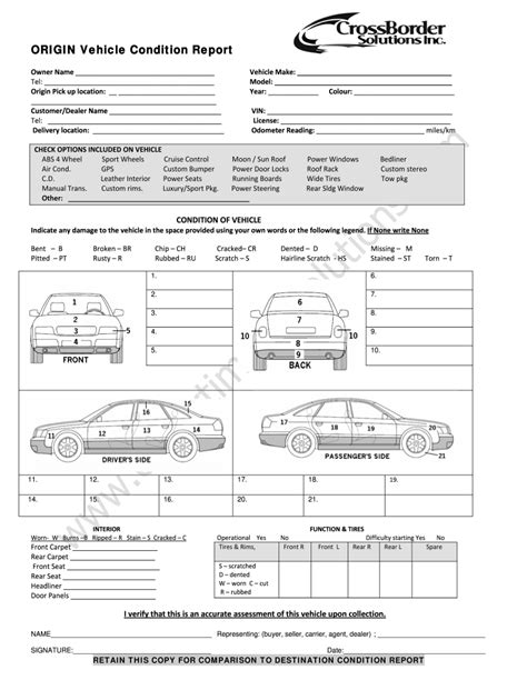 vehicle condition report form template