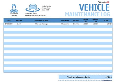 Vehicle Maintenance Log
