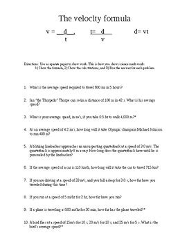 Velocity Problems Teaching Resources Tpt Velocity Worksheet Grade 6 - Velocity Worksheet Grade 6