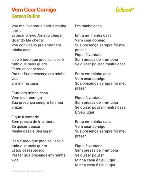 Vem Cear Comigo Letra