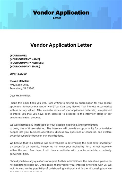 Vendor Letter Sample