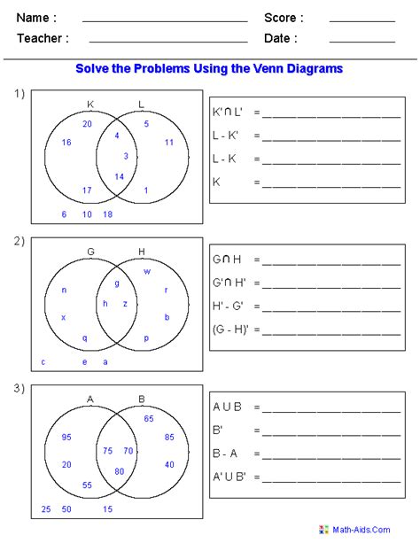 Venn Diagram Notation Worksheets With Answers Mr Barton Math Venn Diagram Worksheet - Math Venn Diagram Worksheet