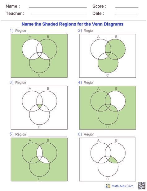 Venn Diagram Worksheets Name The Shaded Regions Using Using Venn Diagrams Worksheet - Using Venn Diagrams Worksheet