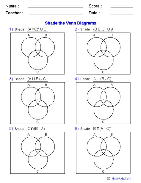 Venn Diagram Worksheets Shade The Regions Using Three Using Venn Diagrams Worksheet - Using Venn Diagrams Worksheet