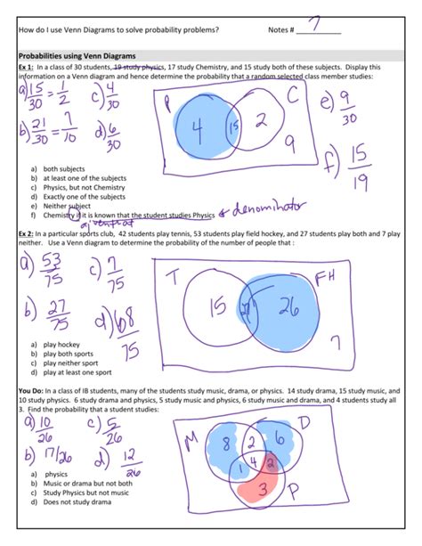 Venn Diagrams Students Survey Mathsfaculty Probability Twoway Tables Worksheet - Probability Twoway Tables Worksheet