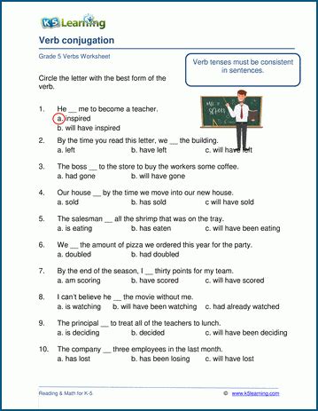 Verb Conjugation Worksheet K5 Learning Worksheet On Verbs For Grade 5 - Worksheet On Verbs For Grade 5