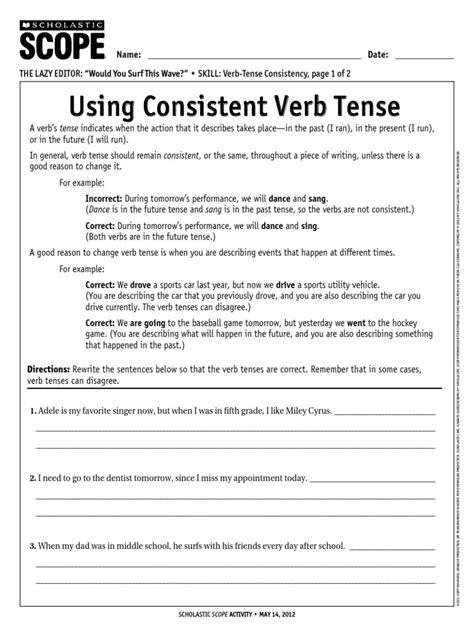 Verb Tense Consistency Worksheet With Answers   Perfect Verb Tense Worksheet - Verb Tense Consistency Worksheet With Answers