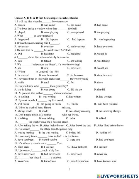 Verb Tense Multiple Choice Test