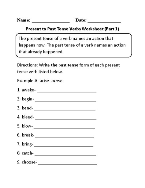 Verb Tense Worksheets Present And Past Tense Verbs Worksheet - Present And Past Tense Verbs Worksheet