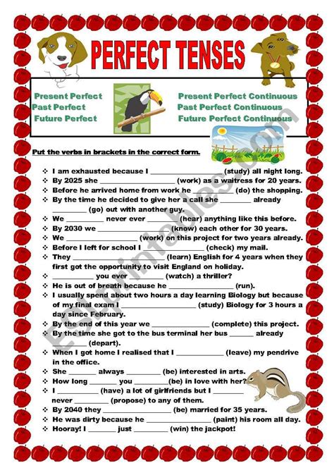 Verb Tenses Worksheets Englishforeveryone Org Perfect Tense Worksheet - Perfect Tense Worksheet
