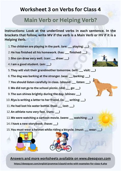 Verb Worksheet For Class 4
