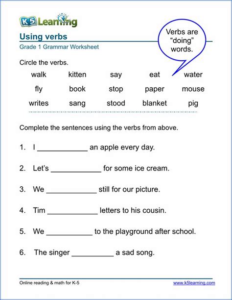Verb Worksheets For Elementary School Printable And Free Nouns Vs Verbs Worksheet - Nouns Vs Verbs Worksheet