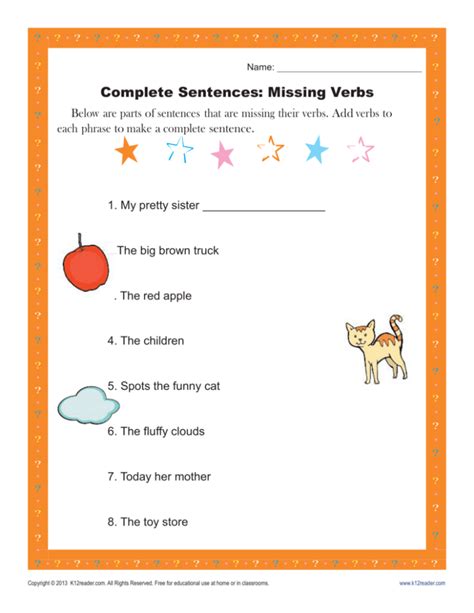 Verb Worksheets Verb Sentences Worksheet - Verb Sentences Worksheet