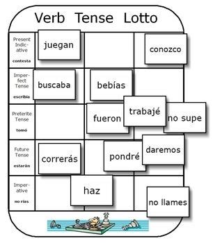 Download Verb Tense Lotto Printable Spanish 